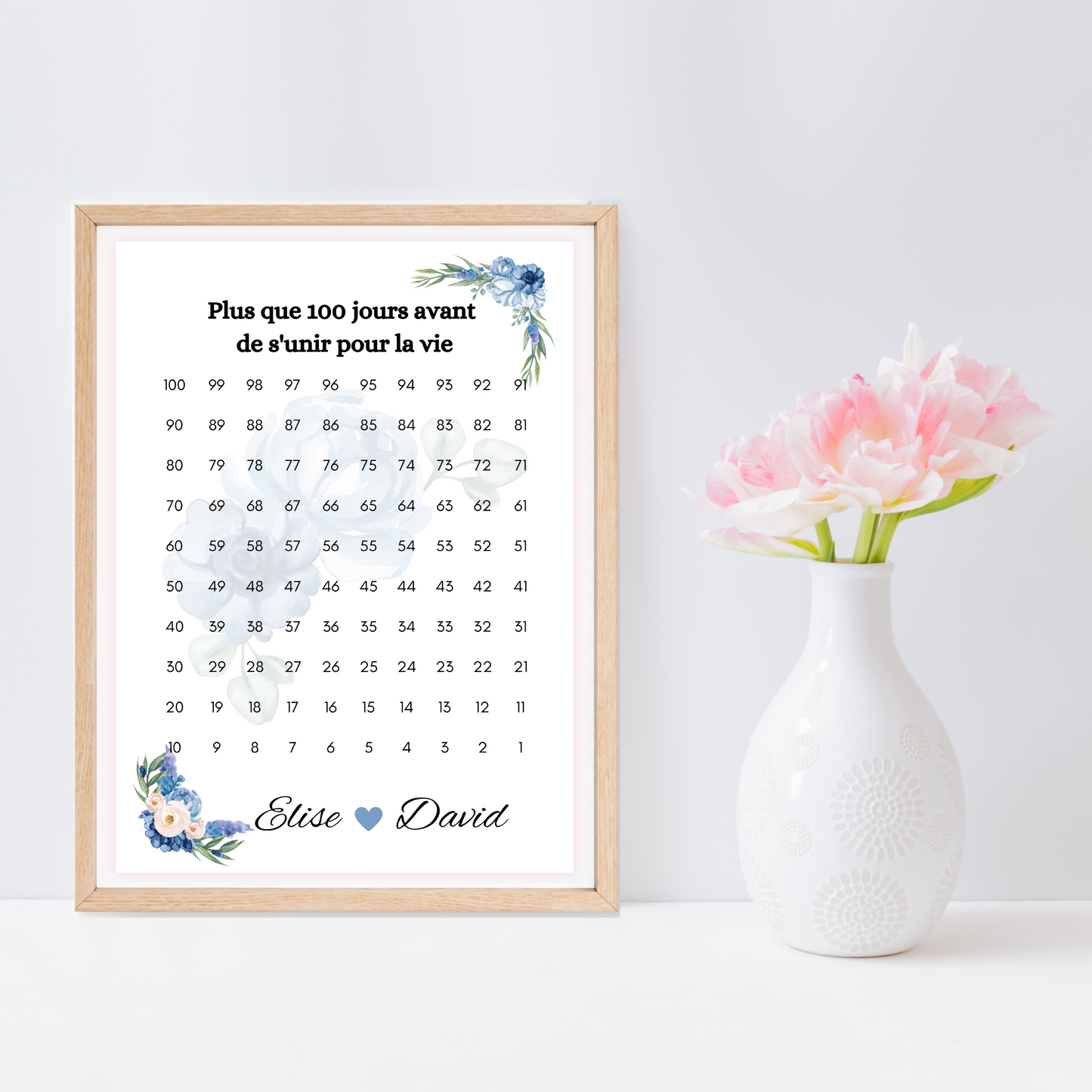 Affiche compte à rebours mariage personnalisable : s'unir pour la vie