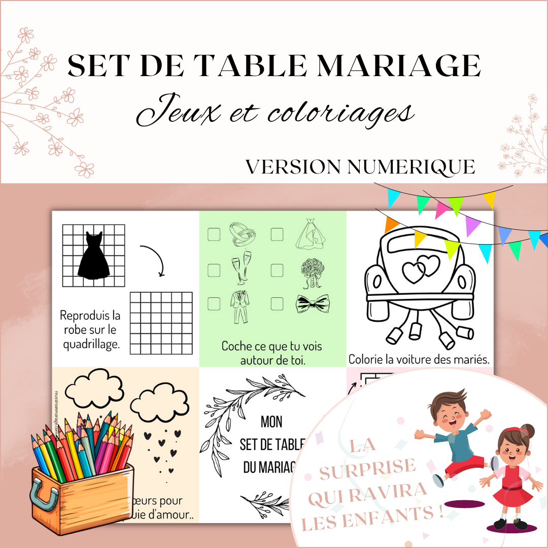 Set de table coloriage enfant mariage