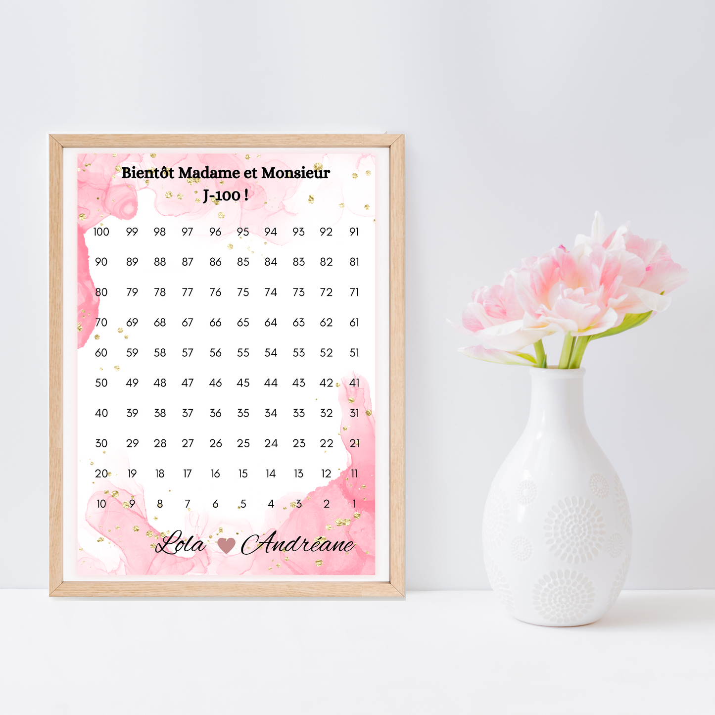 Affiche compte à rebours mariage personnalisable : bientôt madame et monsieur