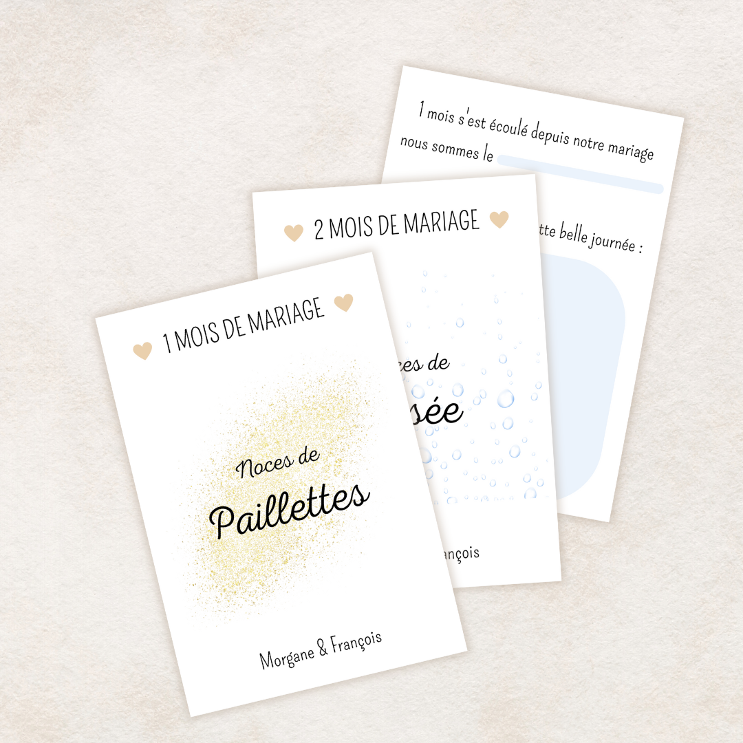 Cartes étapes première année de mariage - à imprimer