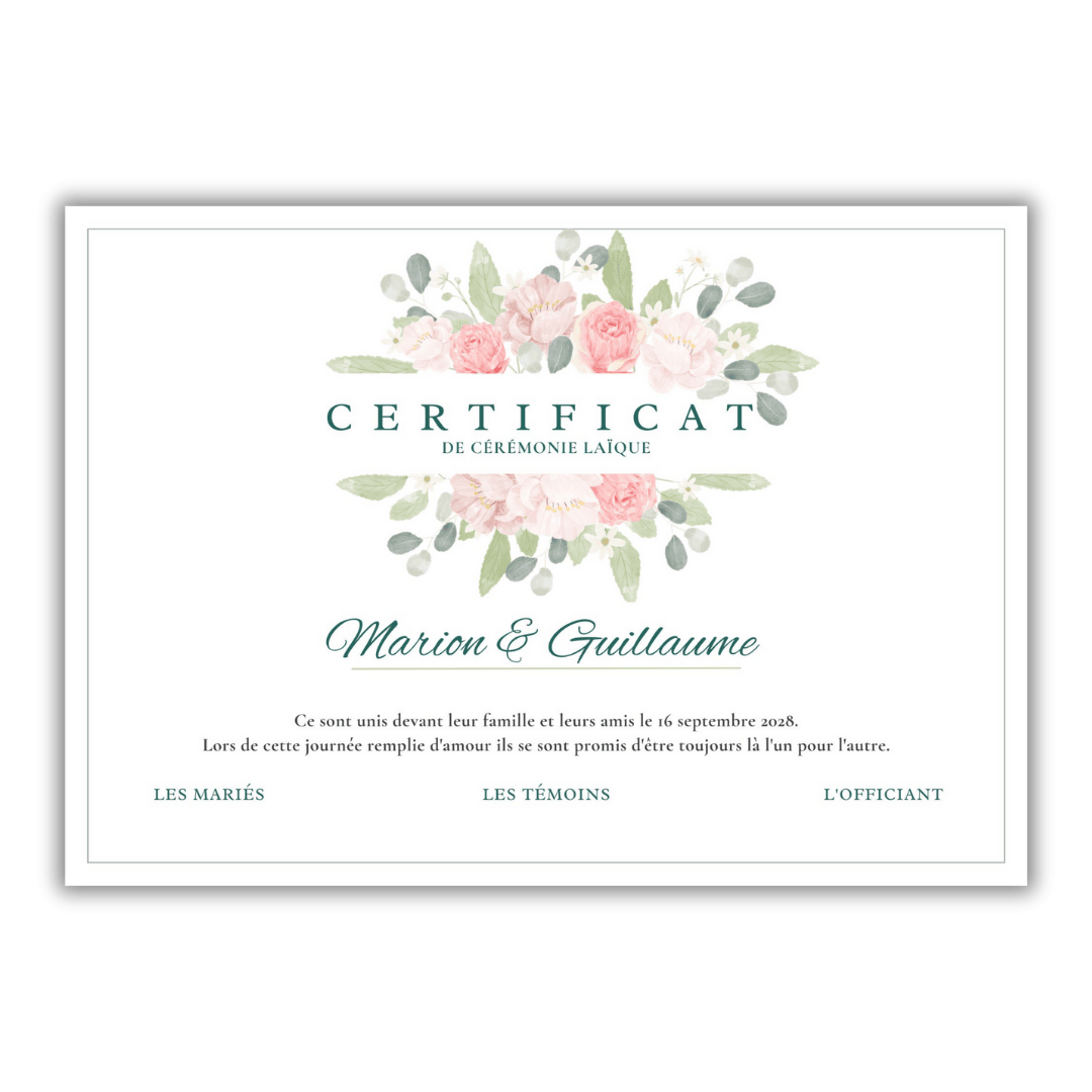 Certificat cérémonie laïque : rose