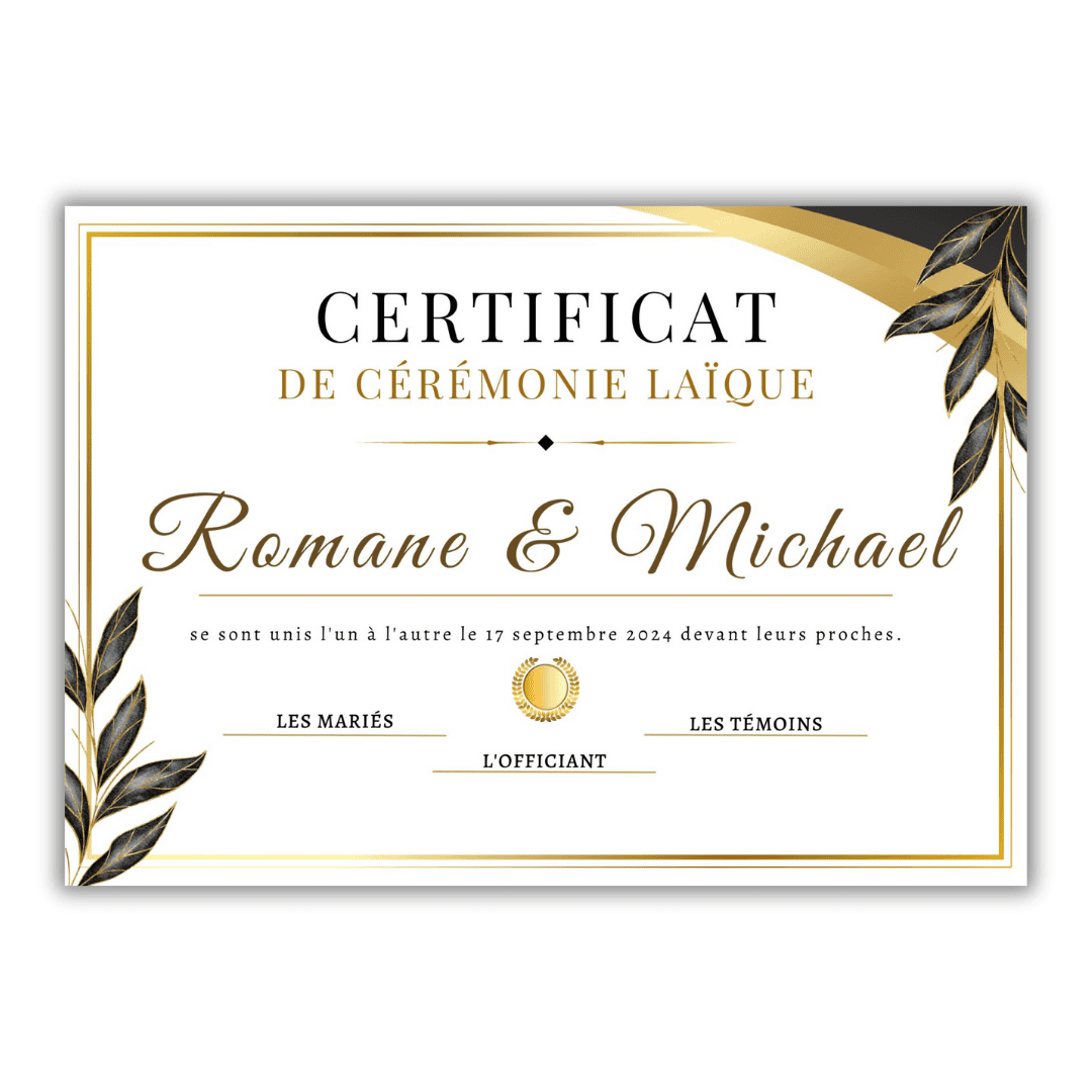 Certificat cérémonie laïque : laurier