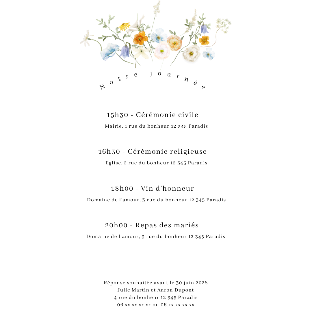 Faire-part mariage numérique : fleurs des champs