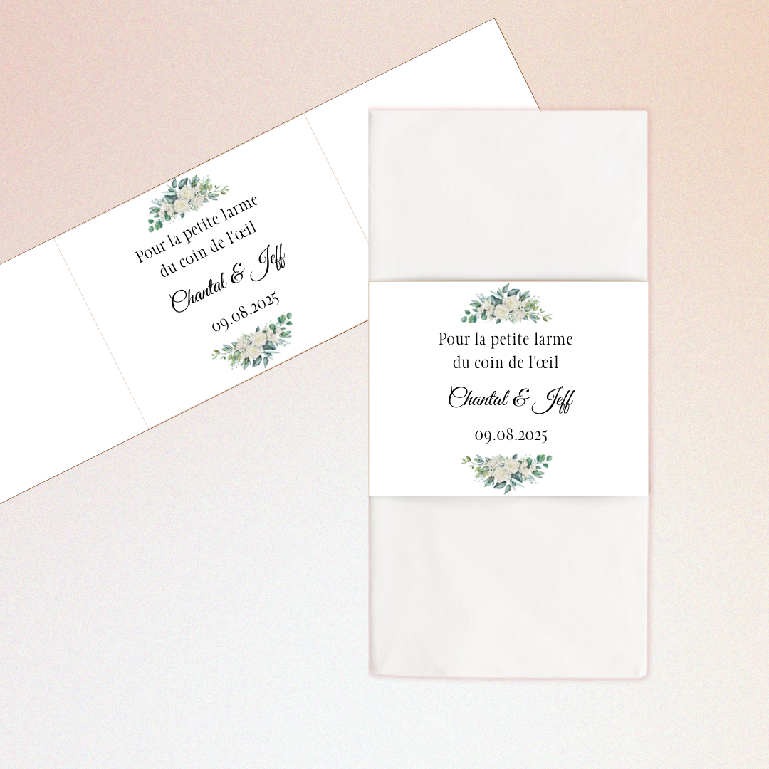 Etui mouchoir larme de joie : roses blanches