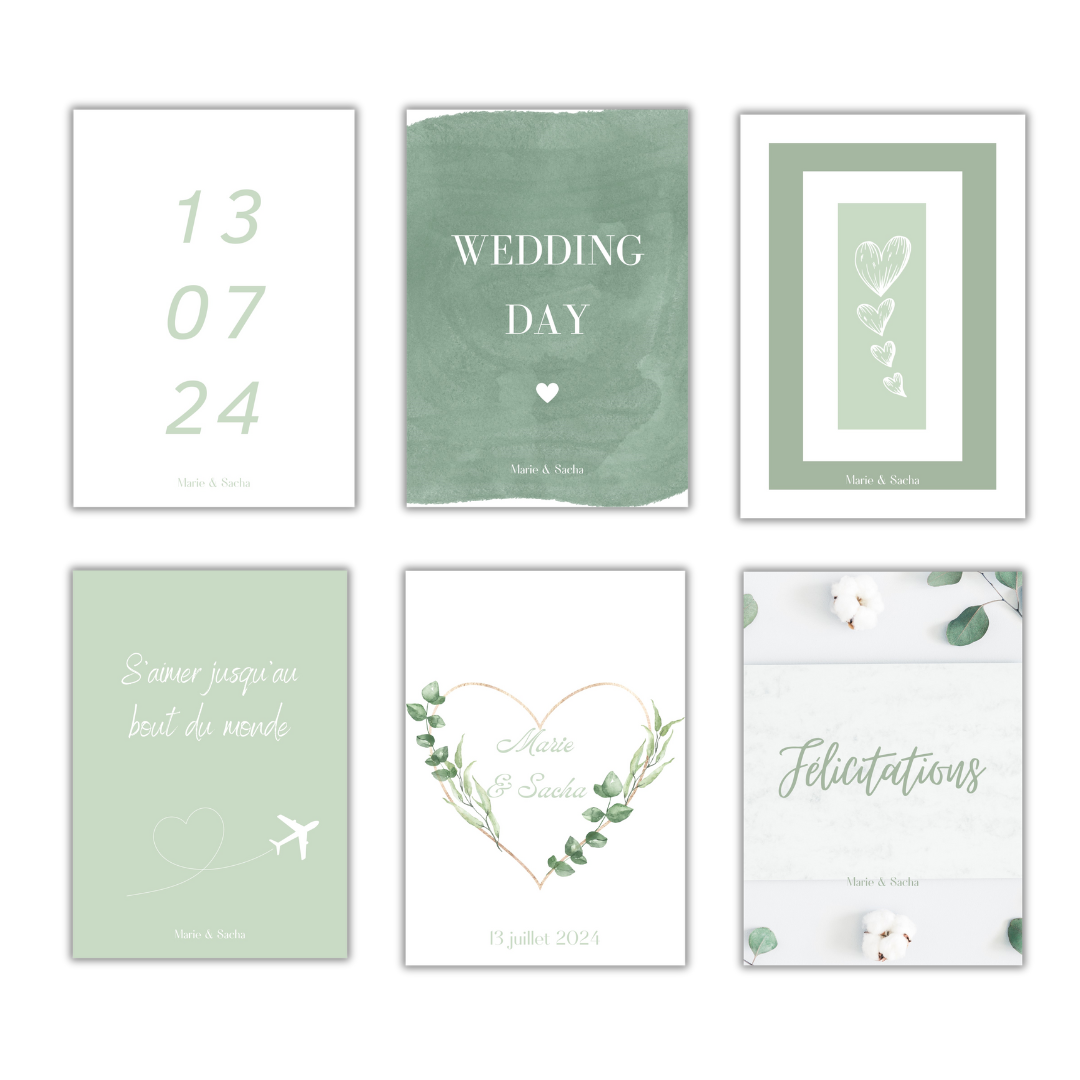 Livre d'or cartes postales mariage - sauge à imprimer