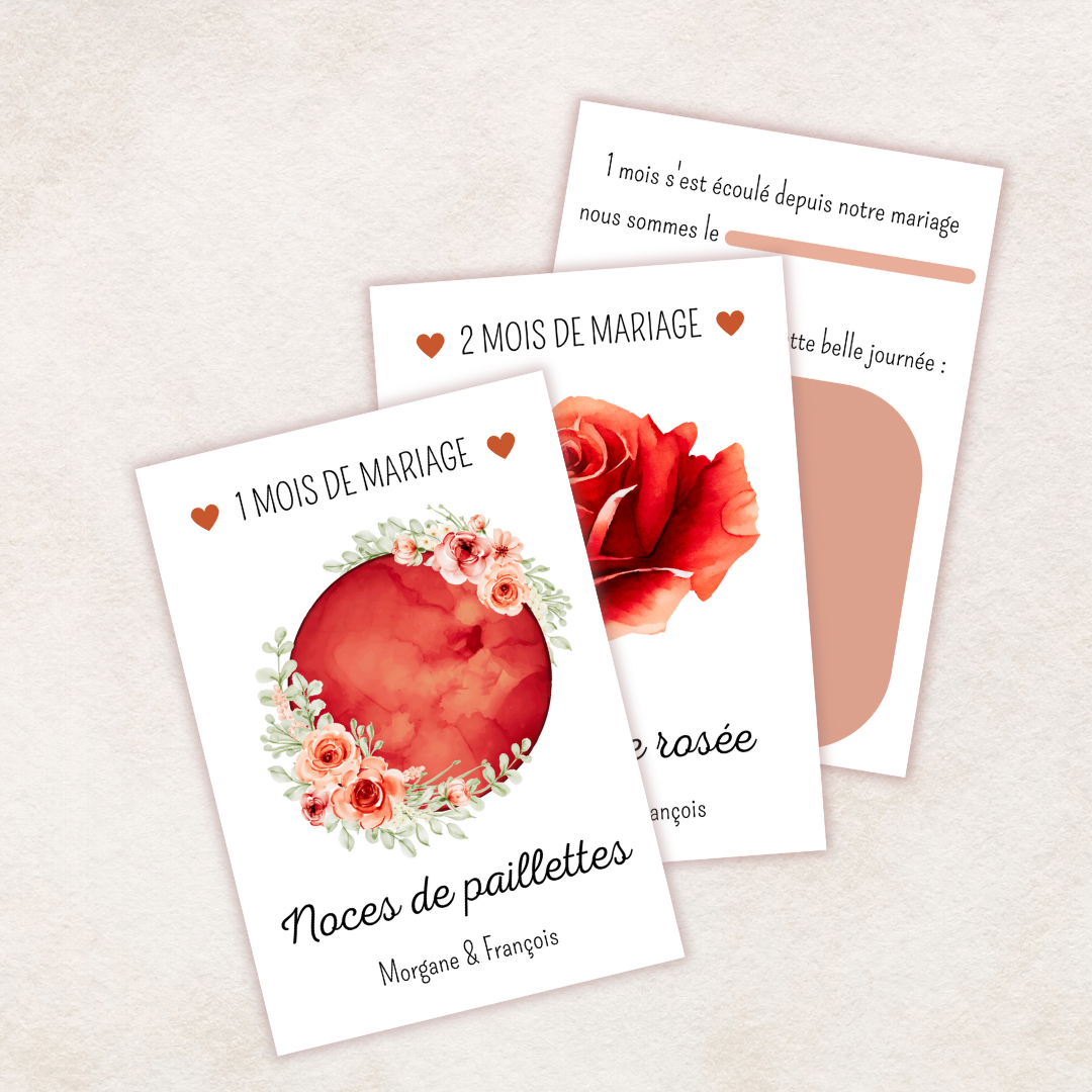 Cartes étapes première année de mariage : terracota - à imprimer