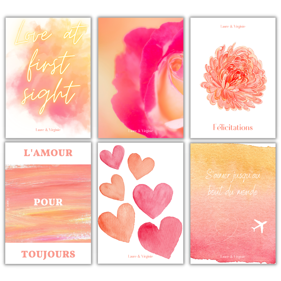 Livre d'or cartes postales mariage - rose orangé à imprimer
