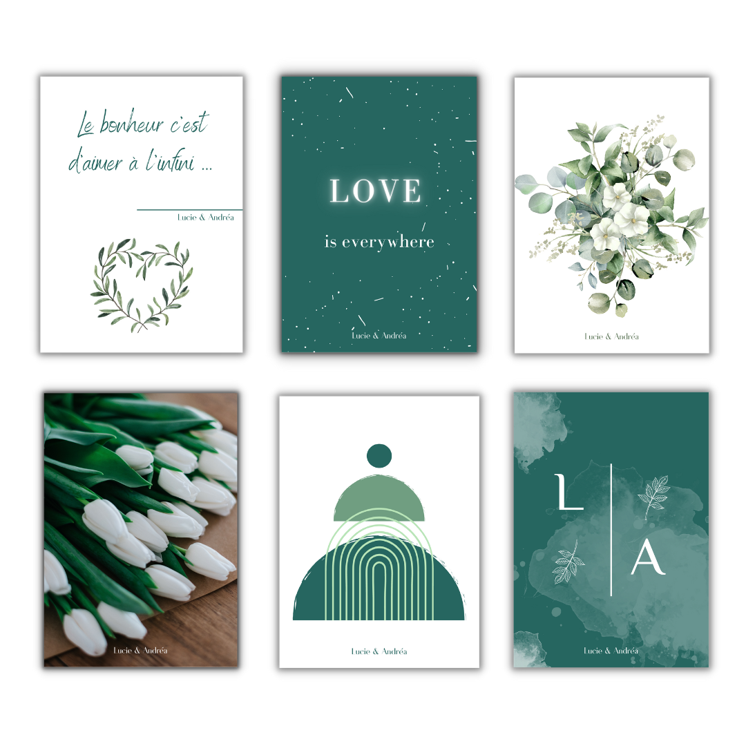 Livre d'or cartes postales mariage - vert à imprimer