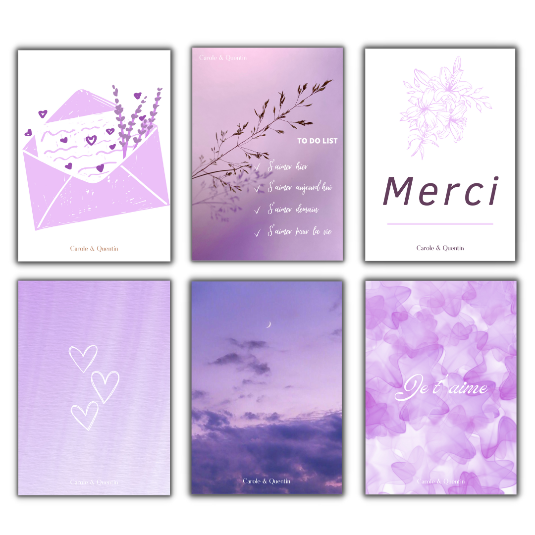 Livre d'or cartes postales mariage - violet à imprimer