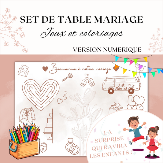 Set de table coloriage enfant mariage à imprimer : terracotta