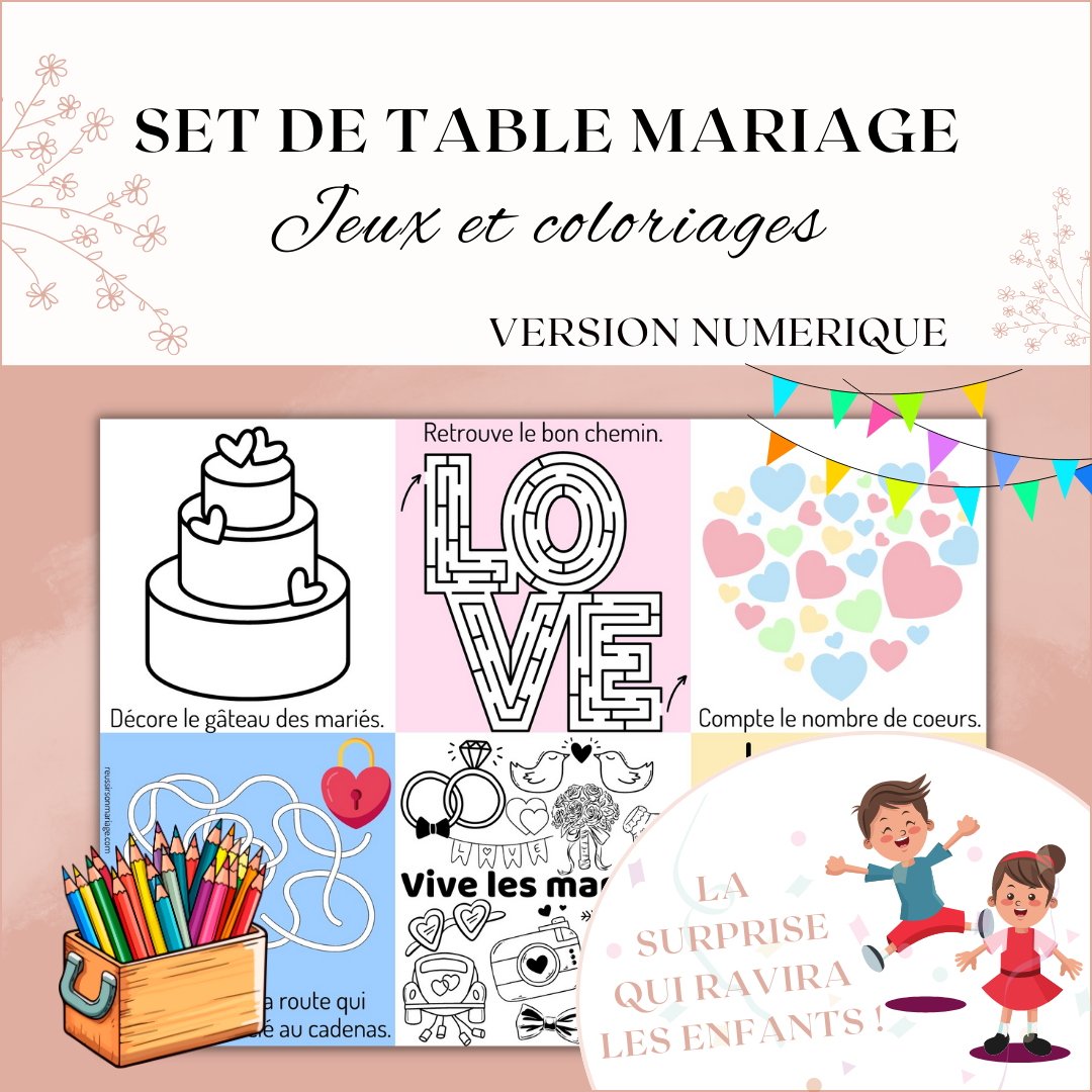 Set de table coloriage enfant mariage à imprimer : labyrinthe