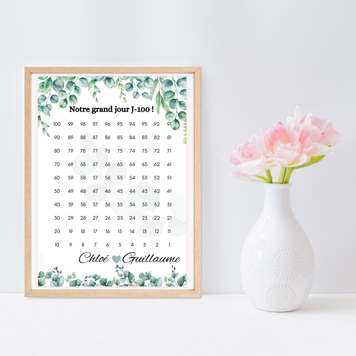 Affiche compte à rebours mariage personnalisable notre grand jour Réussir son mariage