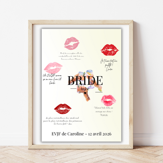 Affiche bisou EVJF : bride to be