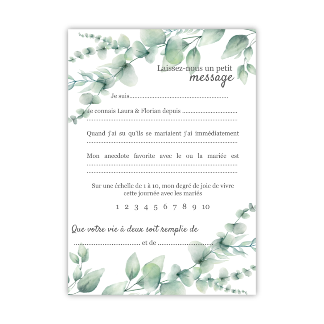 Carte urne mariage à personnaliser - eucalyptus