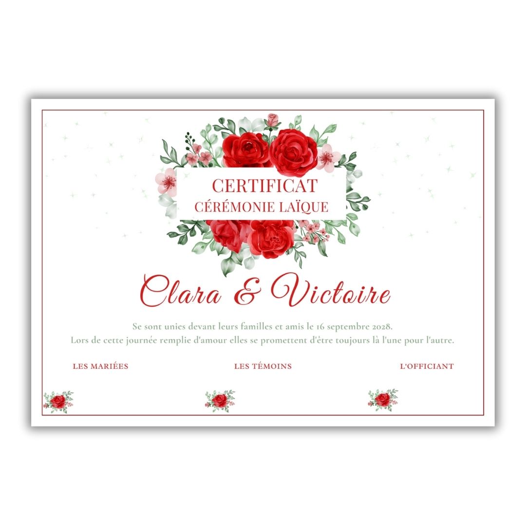 Certificat union laïque : rose rouge