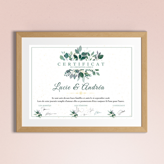 Certificat cérémonie laïque : eucalyptus