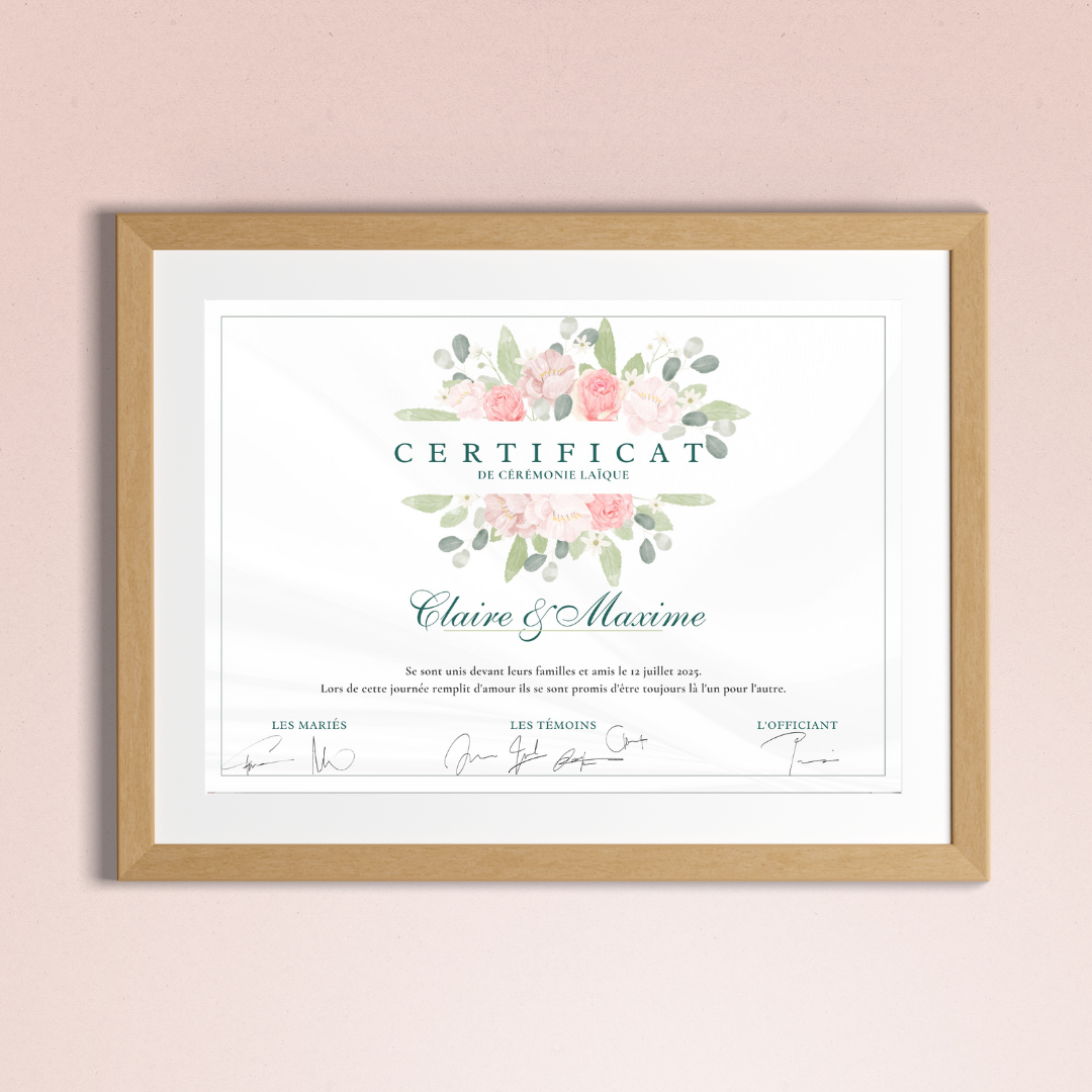 Certificat cérémonie laïque : rose