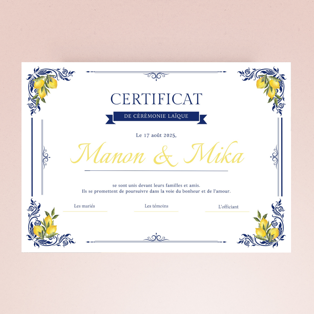 Certificat cérémonie laïque : méditerranée