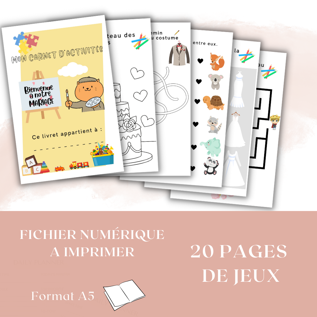 Cahier d'activités de mariage pour enfant - numérique