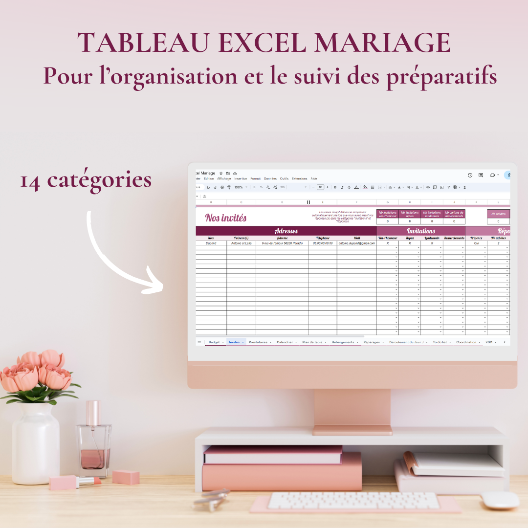 Tableau Excel Organisation Mariage Ultra Complet Avec Ses 14 Onglets Tableau Excel Organisation Mariage Ultra Complet Avec Ses 14 Onglets