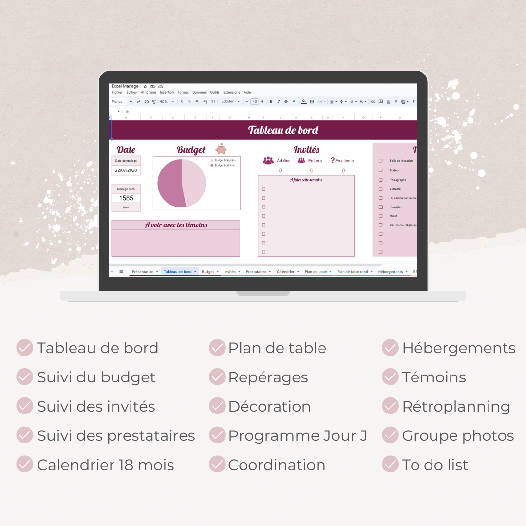 Fichier Excel organisation mariage