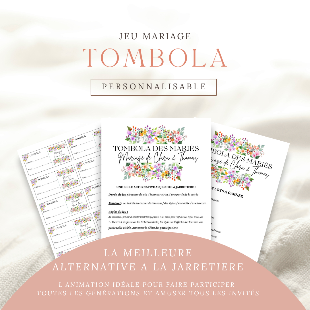Tombola des mariés | Jeu mariage 100% personnalisable à imprimer ...