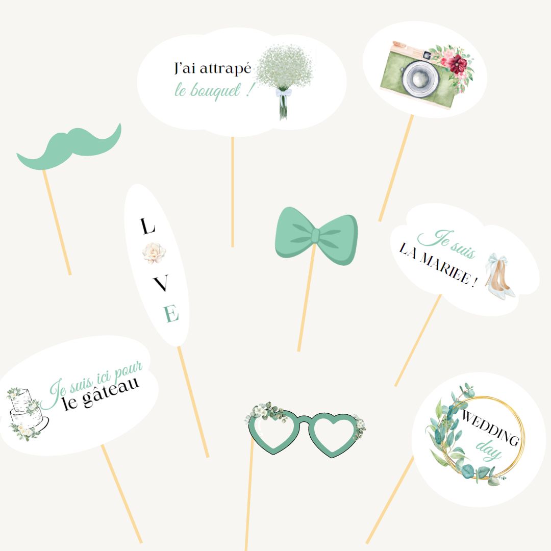 Accessoires photoboth mariage vert