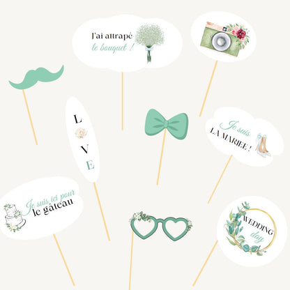 Accessoires photoboth mariage vert